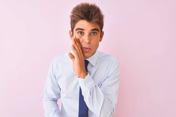 Young Handsome Businessman Wearing Shirt Tie Standing Isolated Pink Background — Stock fotografie