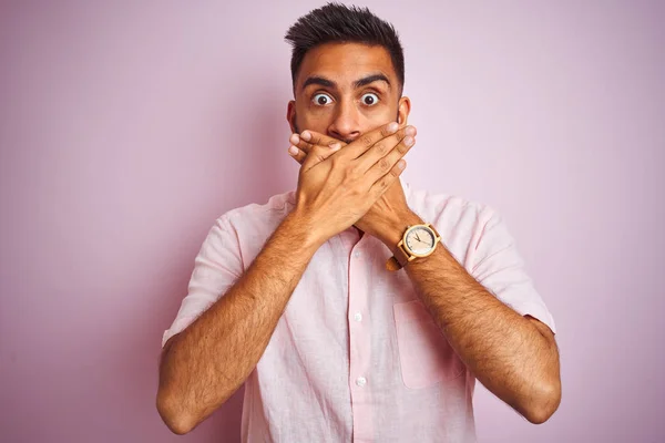 Young Indian Man Wearing Casual Shirt Standing Isolated Pink Background — ストック写真