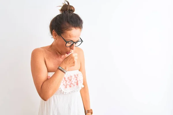 Middle Age Woman Wearing Casual Dress Glasses Standing Isolated White — Stock Photo, Image