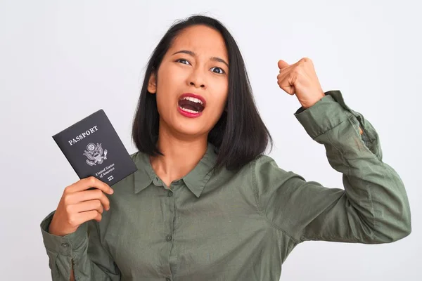 Hermosa Mujer China Sosteniendo Pasaporte Los Estados Unidos América Sobre — Foto de Stock