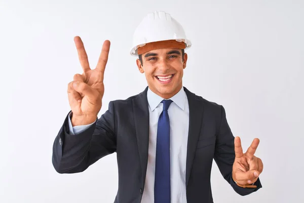 Young Handsome Architect Man Wearing Suit Helmet Isolated White Background — ストック写真