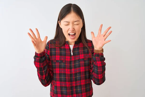Joven Mujer China Con Chaqueta Casual Pie Sobre Fondo Blanco — Foto de Stock