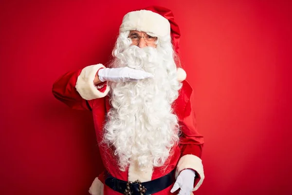 Homem Bonito Meia Idade Vestindo Traje Papai Noel Sobre Fundo — Fotografia de Stock