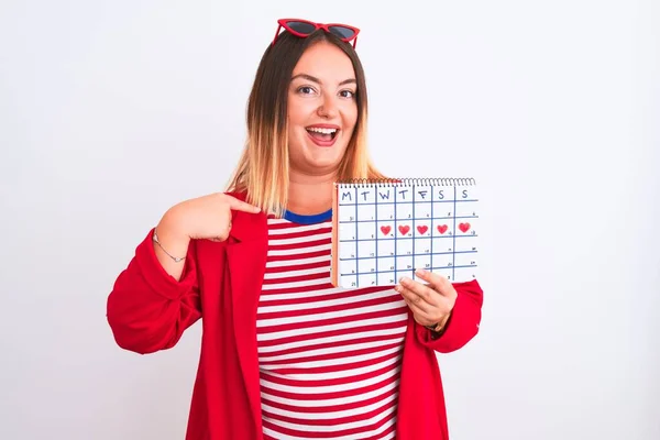 Junge Schöne Frau Mit Zeitrahmen Kalender Steht Über Isolierten Weißen — Stockfoto