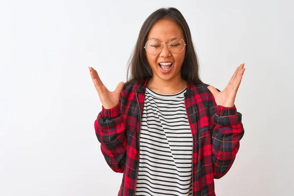 Jeune Femme Chinoise Portant Une Veste Shirt Des Lunettes Sur — Photo