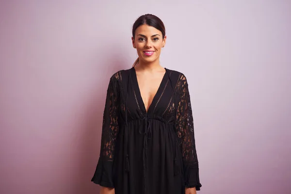 Young Beautiful Hispanic Woman Standing Wearing Black Dress — Stock Photo, Image