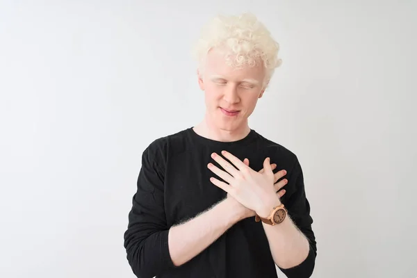 Ung Albino Blond Man Bär Svart Shirt Stående Över Isolerad — Stockfoto