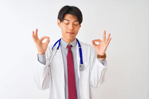 Chinese Doctor Man Wearing Coat Tie Stethoscope Isolated White Background — Stock Photo, Image