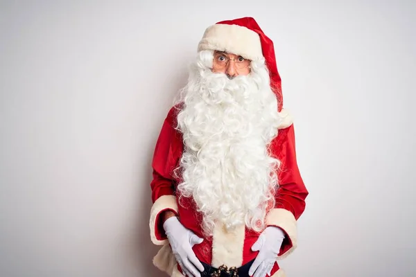 Middle Age Handsome Man Wearing Santa Costume Standing Isolated White — Stock Photo, Image