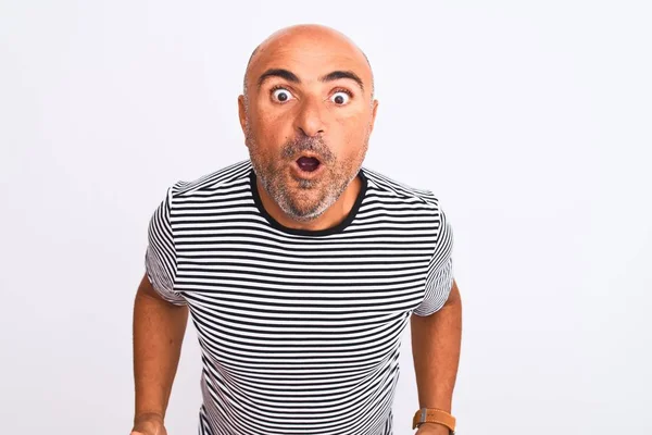 Hombre Guapo Mediana Edad Vistiendo Una Camiseta Azul Marino Rayas —  Fotos de Stock