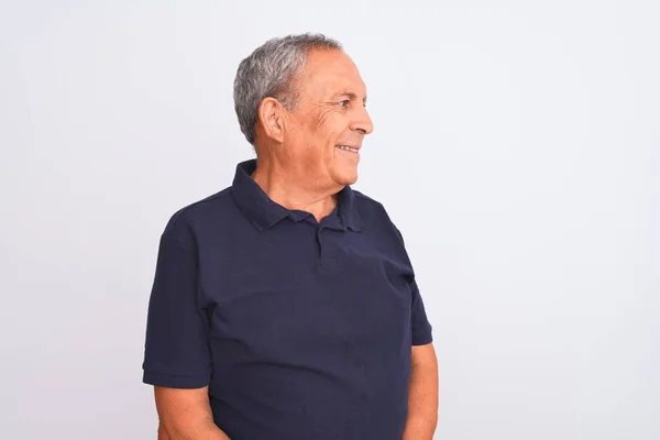 Senior Grey Haired Man Wearing Black Casual Polo Standing Isolated — Stock Photo, Image