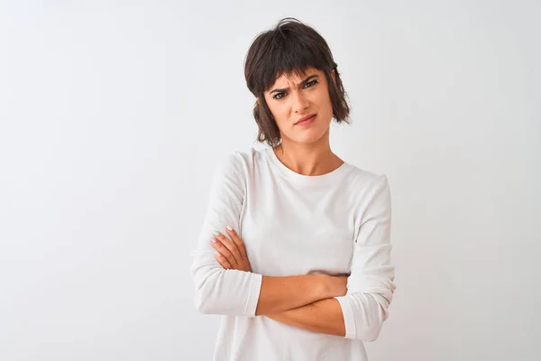 Young Beautiful Woman Wearing Casual Shirt Standing Isolated White Background — Stock Photo, Image