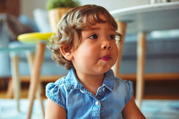 Beautiful Toddler Child Girl Playing Toys Carpet — Stock Photo, Image