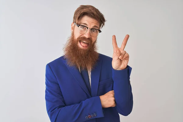 Young Redhead Irish Businessman Wearing Suit Glasses Isolated White Background — Stock Photo, Image