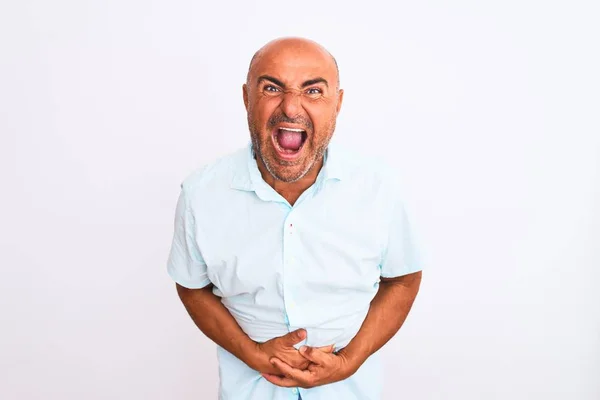 Homem Bonito Meia Idade Vestindo Camisa Casual Sobre Fundo Branco — Fotografia de Stock