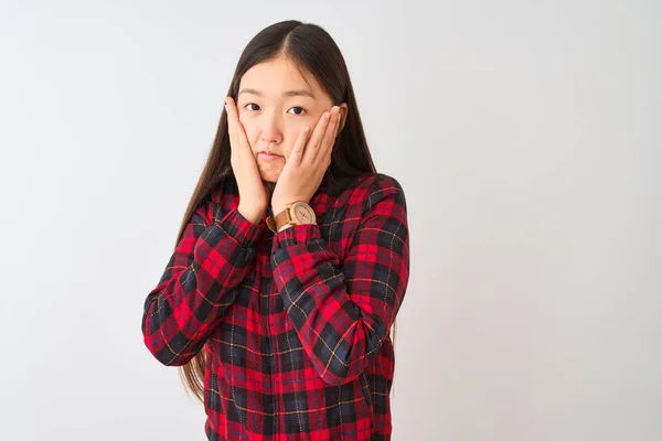 Jonge Chinese Vrouw Draagt Casual Jas Staan Geïsoleerde Witte Achtergrond — Stockfoto