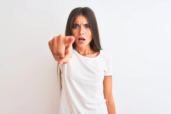 Giovane Bella Donna Indossa Casual Shirt Piedi Sopra Isolato Sfondo — Foto Stock