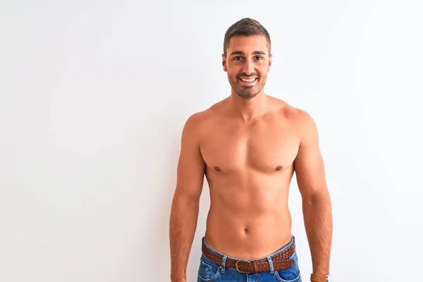 Joven Hombre Guapo Sin Camisa Que Muestra Cuerpo Musculoso Sobre —  Fotos de Stock