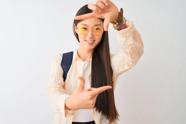 Young Chinese Student Woman Wearing Glasses Backpack Isolated White Background — Stock Photo, Image