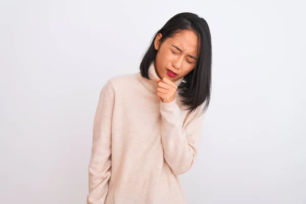 Young Chinese Woman Wearing Turtleneck Sweater Standing Isolated White Background — Stock Photo, Image