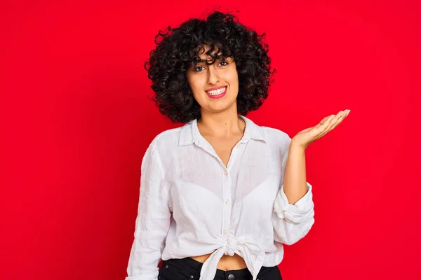 Young Arab Woman Curly Hair Wearing White Casual Shirt Isolated — Stock Photo, Image