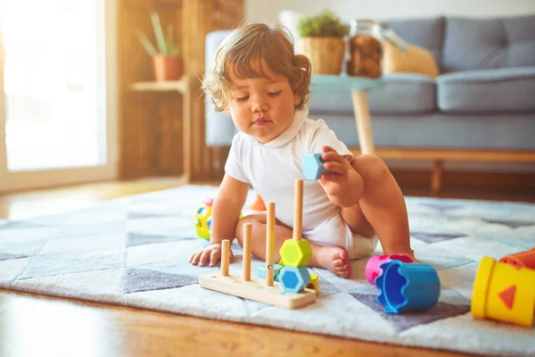 Beautiful Toddler Child Girl Playing Toys Carpet — Stock Photo, Image