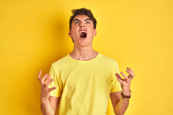 Niño Adolescente Vistiendo Camiseta Amarilla Sobre Fondo Aislado Loco Loco —  Fotos de Stock