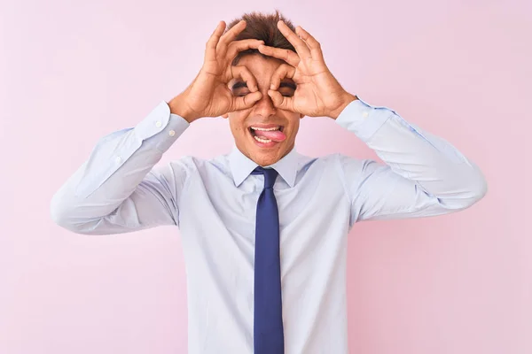 Young Handsome Businessman Wearing Shirt Tie Standing Isolated Pink Background — Stock Photo, Image