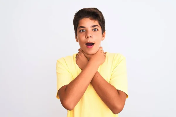 Handsome Teenager Boy Standing White Isolated Background Shouting Suffocate Because — Stock Photo, Image