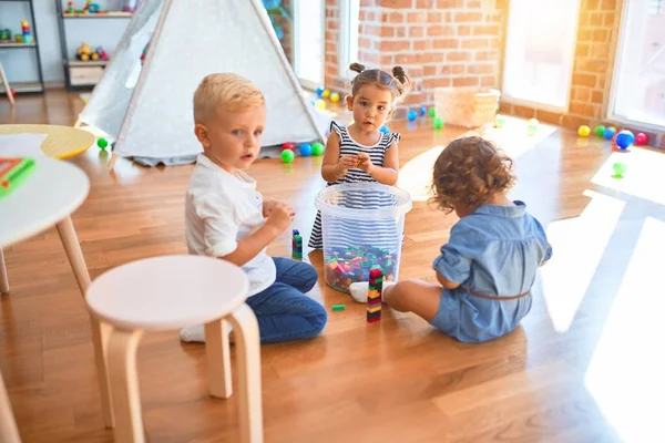 Adorable Group Toddlers Playing Lots Toys Kindergarten — Stockfoto