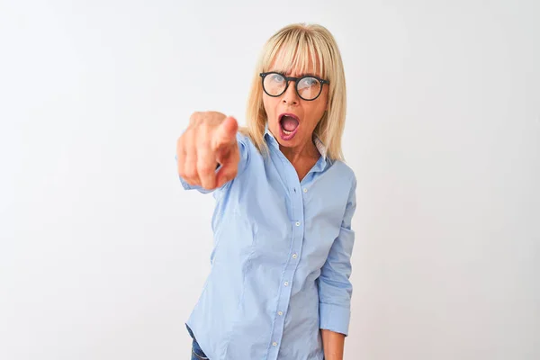 Middle Age Businesswoman Wearing Elegant Shirt Glasses Isolated White Background — Stock Photo, Image