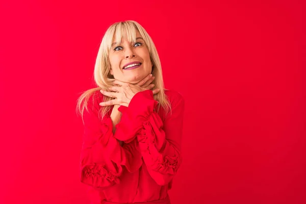 Middle Age Woman Wearing Elegant Shirt Standing Isolated Red Background — ストック写真