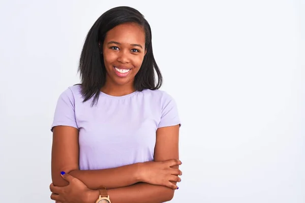 Mooie Jonge African American Vrouw Geïsoleerde Achtergrond Blij Gezicht Lachend — Stockfoto