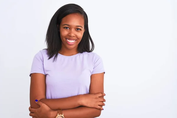 Linda Jovem Afro Americana Sobre Fundo Isolado Rosto Feliz Sorrindo — Fotografia de Stock