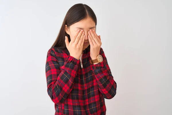 Mulher Chinesa Jovem Vestindo Jaqueta Casual Sobre Fundo Branco Isolado — Fotografia de Stock