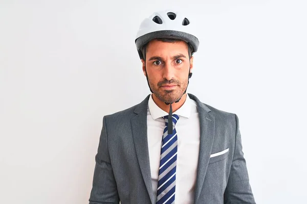 Jovem Homem Negócios Bonito Vestindo Terno Gravata Capacete Bicicleta Sobre — Fotografia de Stock