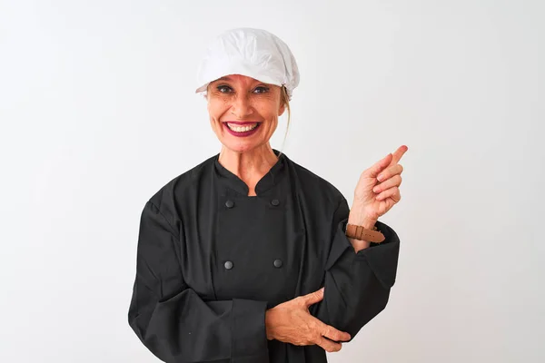 Middle Age Chef Woman Wearing Uniform Cap Standing Isolated White — Stock Photo, Image