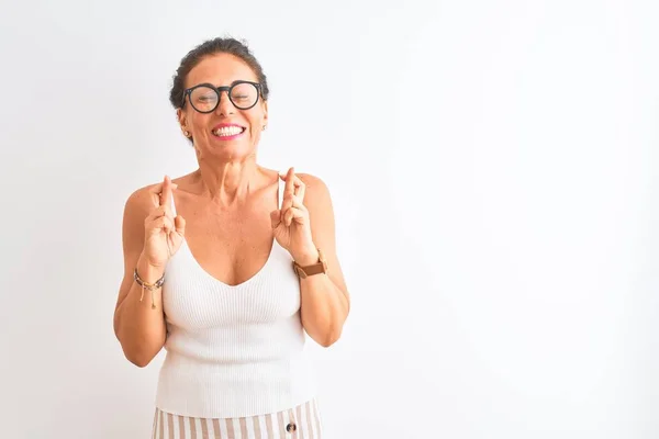 Middle Age Woman Wearing Casual Shirt Glasses Standing Isolated White — Stock Photo, Image