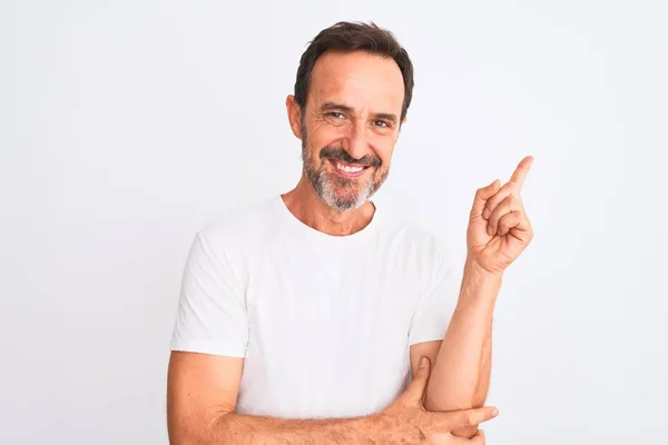 Middle Age Handsome Man Wearing Casual Shirt Standing Isolated White — Stock Photo, Image