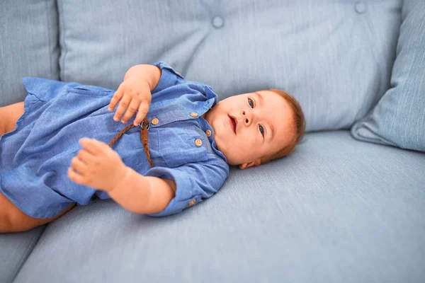 Adorable Baby Lying Sofa Home Newborn Relaxing Resting Comfortable — 图库照片