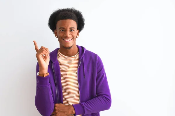 African American Man Wearing Purple Sweatshirt Standing Isolated White Background — стокове фото