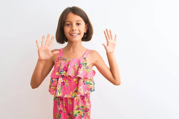 Young Beautiful Child Girl Wearing Pink Floral Dress Standing Isolated — Stock Photo, Image