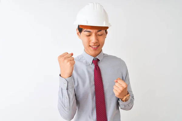 Chinese Architect Man Wearing Tie Helmet Standing Isolated White Background — 스톡 사진