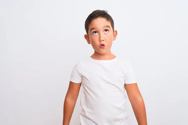 Beautiful Kid Boy Wearing Casual Shirt Standing Isolated White Background — 스톡 사진