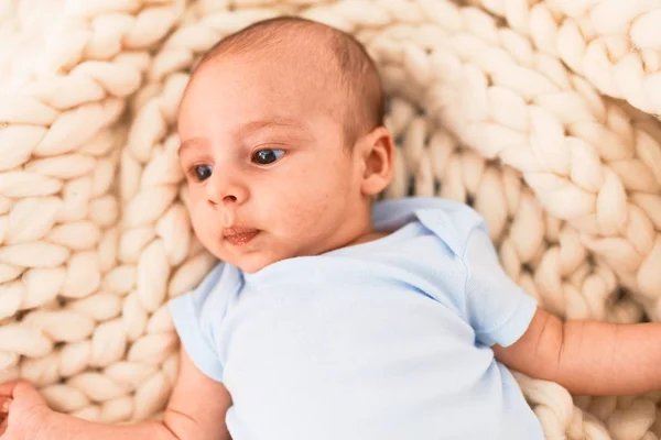 Adorable Baby Lying Blanket Sofa Home Newborn Relaxing Resting Comfortable — Stock Photo, Image