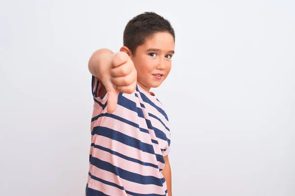 Bellissimo Ragazzo Che Indossa Casual Shirt Righe Piedi Sopra Isolato — Foto Stock