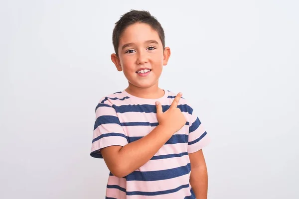 Beautiful Kid Boy Wearing Casual Striped Shirt Standing Isolated White — ストック写真