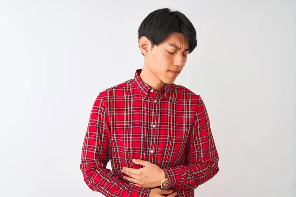 Young Chinese Man Wearing Casual Red Shirt Standing Isolated White — ストック写真