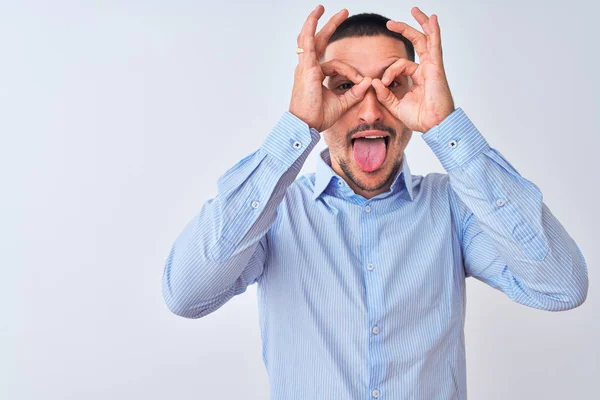 Joven Hombre Negocios Guapo Parado Sobre Fondo Aislado Haciendo Buen —  Fotos de Stock