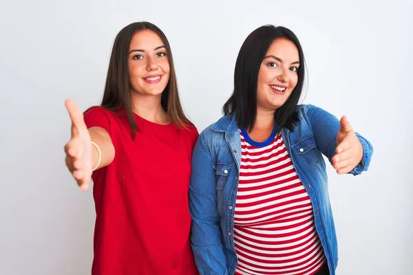 Young Beautiful Women Wearing Casual Clothes Standing Isolated White Background — Stock Photo, Image